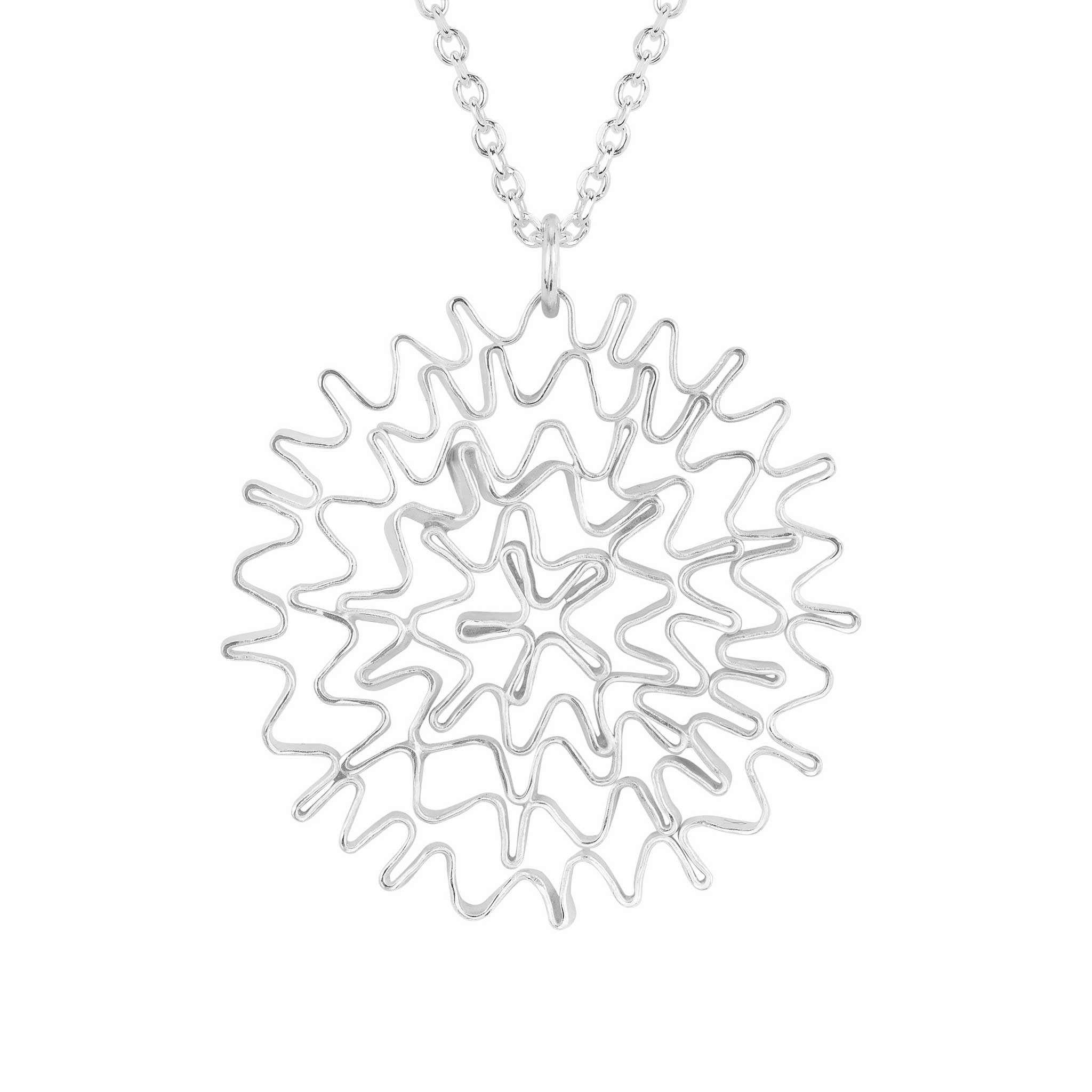 Large Pleated Sterling Silver Pendant on Chain